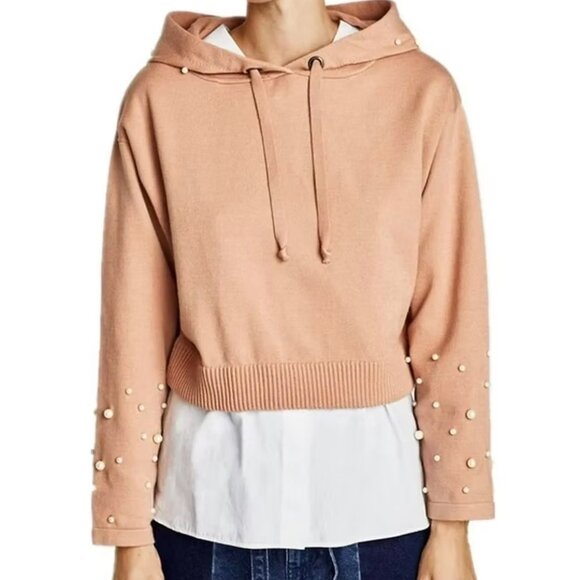 Zara Peach Pink Knit Hoodie with Pearl Details Size L | Cropped - Picture 14 of 14